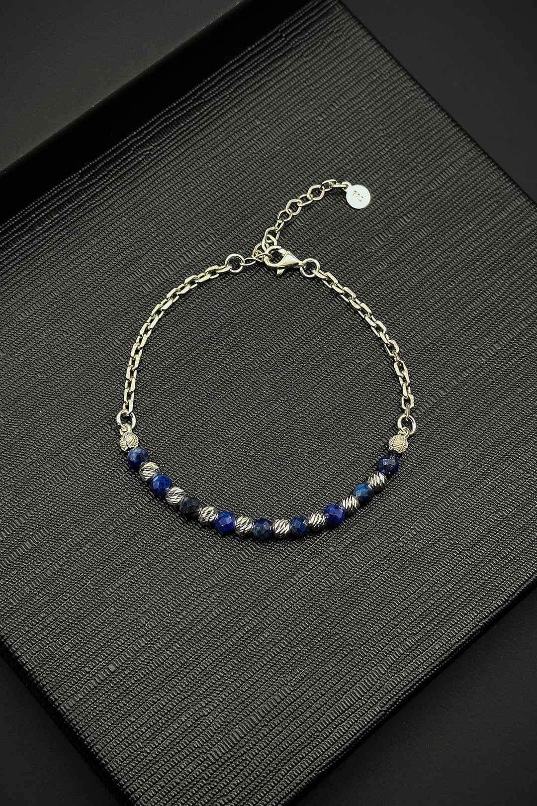 NVM FRNCH 925 Sterling Silver and Lapis Lazuli Natural Stone Navy Color Men's Bracelet FRJ11990-2090-L - Passaic