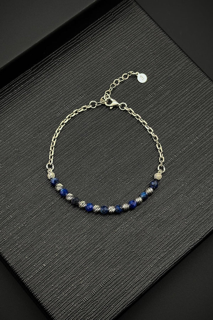 NVM FRNCH 925 Sterling Silver and Lapis Lazuli Natural Stone Navy Color Men's Bracelet FRJ11990-2090-L - Passaic