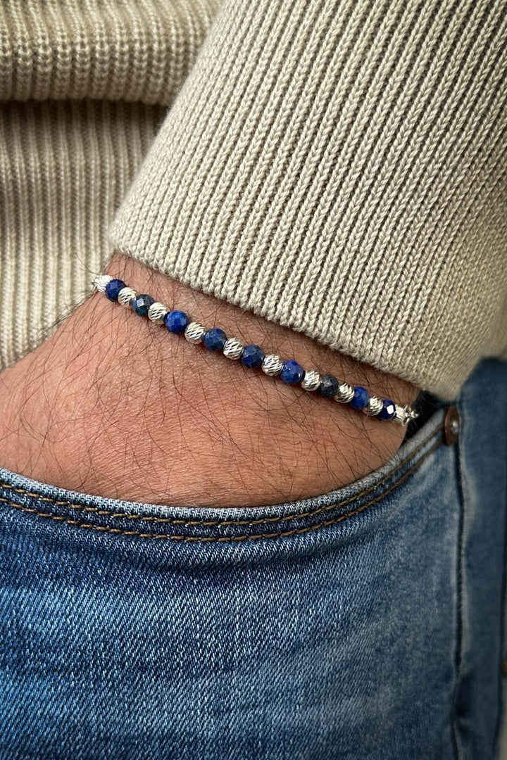 NVM FRNCH 925 Sterling Silver and Lapis Lazuli Natural Stone Navy Color Men's Bracelet FRJ11990-2090-L - Passaic
