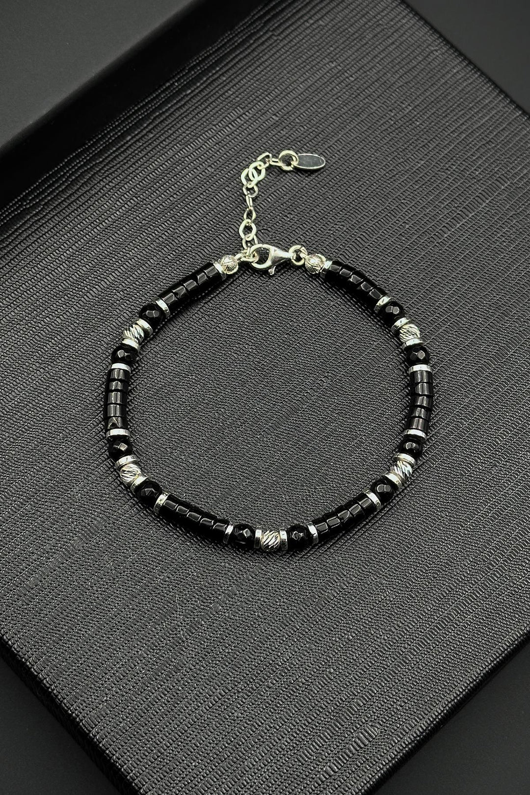 NVM FRNCH 925 Sterling Silver and Onyx Natural Stone Black Color Men's Bracelet FRJ12367-3367-S - Vila Verde