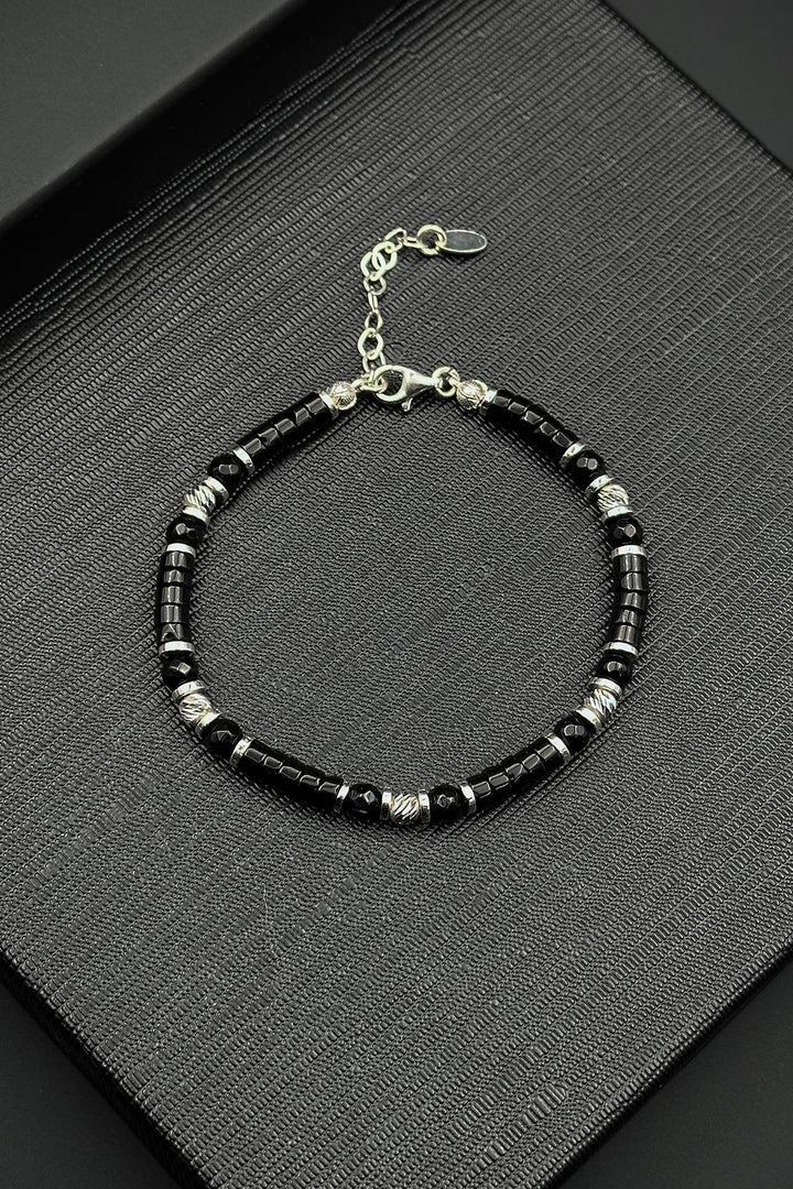 NVM FRNCH 925 Sterling Silver and Onyx Natural Stone Black Color Men's Bracelet FRJ12367-3367-S - Vila Verde
