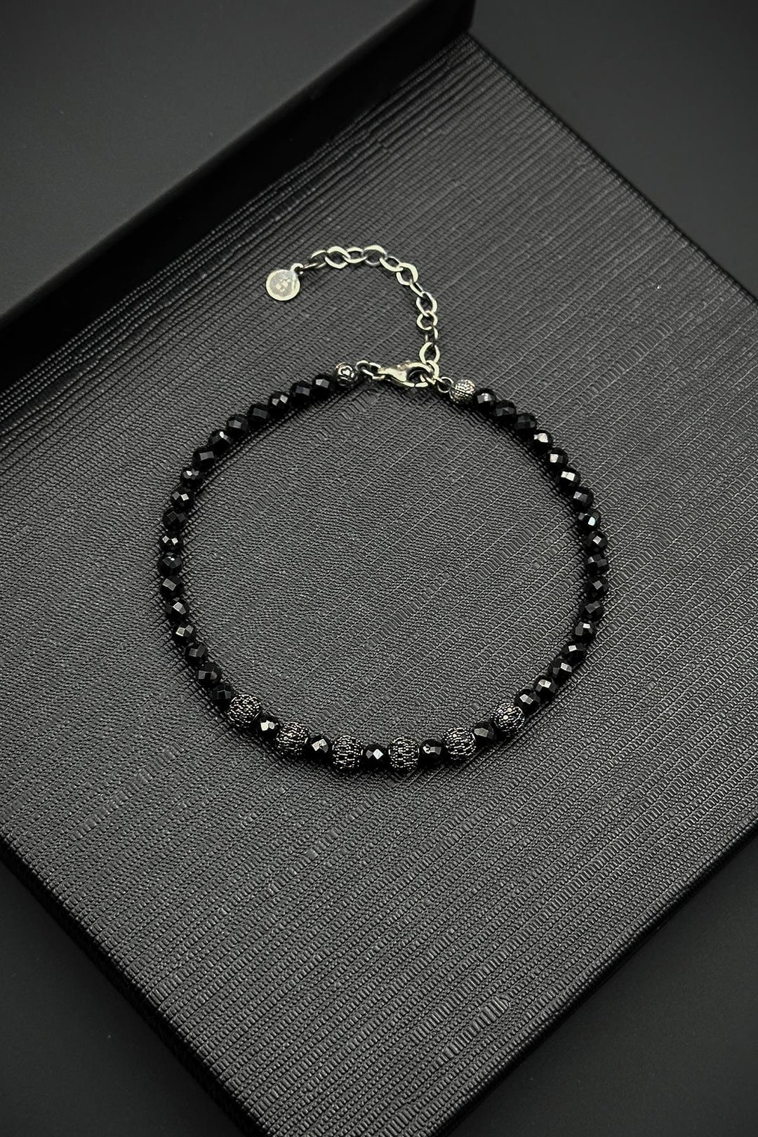 NVM FRNCH 925 Sterling Silver and Sapphire Natural Stone Zircon Piece Black Color Men's Bracelet FRJ12421-3421-S - Mulhouse