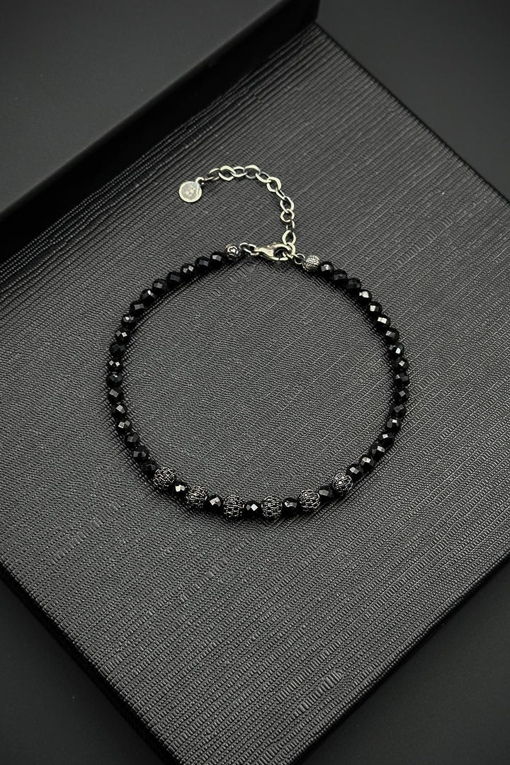 NVM FRNCH 925 Sterling Silver and Sapphire Natural Stone Zircon Piece Black Color Men's Bracelet FRJ12421-3421-S - Mulhouse