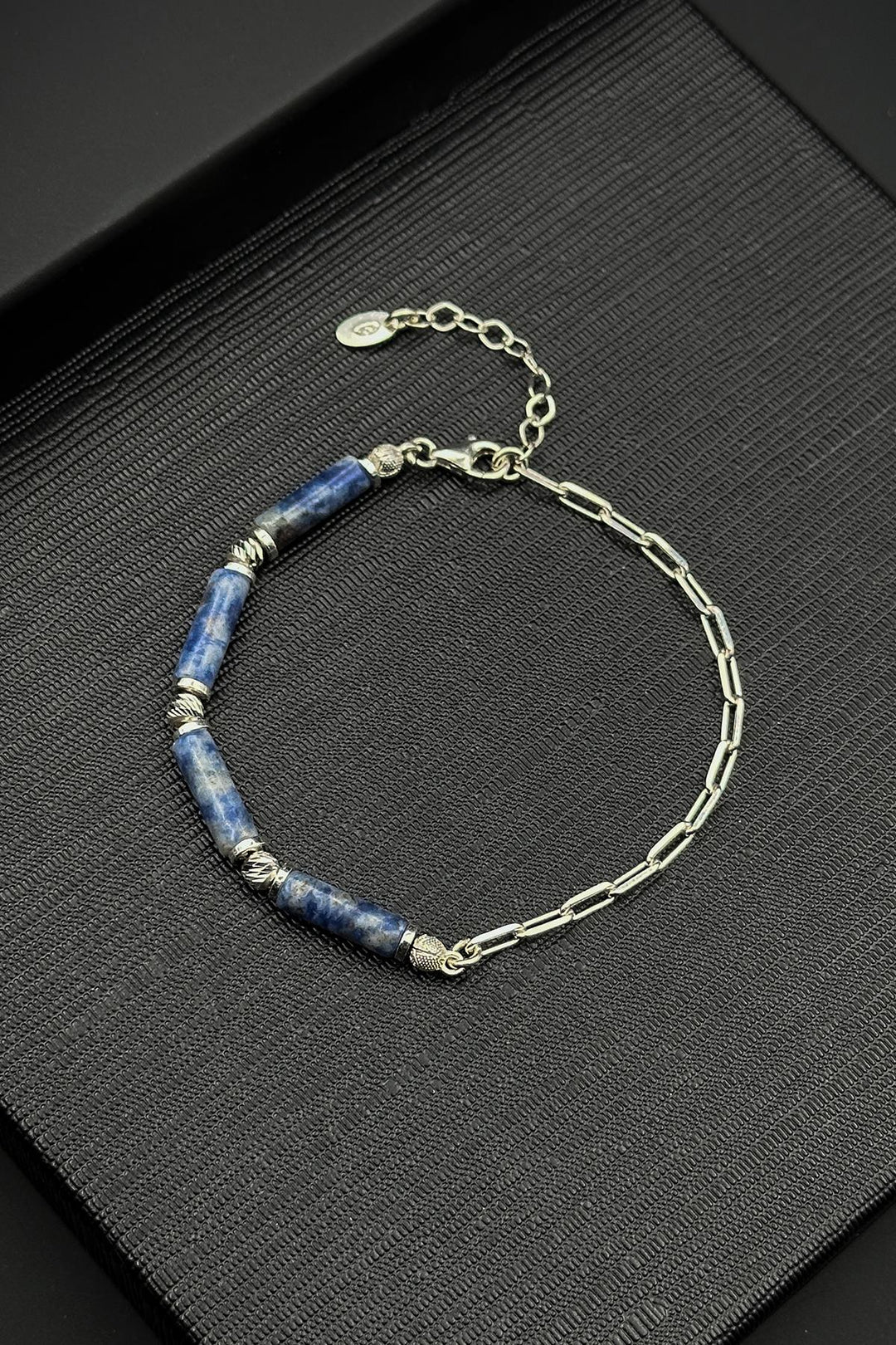 NVM FRNCH 925 Sterling Silver and Sodalite Natural Stone Blue Color Men's Bracelet FRJ12410-3410-M4 - Figueras