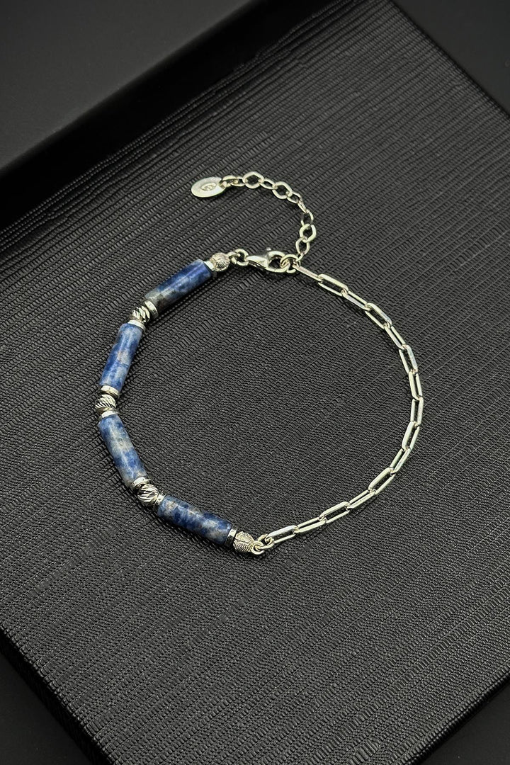 NVM FRNCH 925 Sterling Silver and Sodalite Natural Stone Blue Color Men's Bracelet FRJ12410-3410-M4 - Figueras