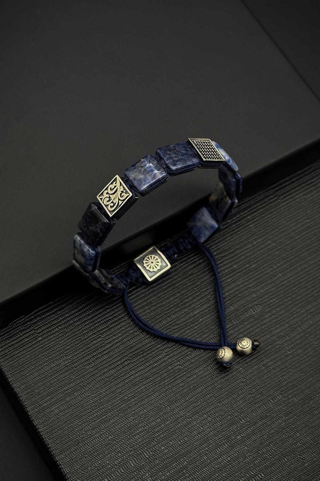 NVM FRNCH 925 Sterling Silver and Sodalite Natural Stone with Zircon Pieces Navy Blue Color Men's Bracelet FRJ12333-3333-L2 - Leonberg