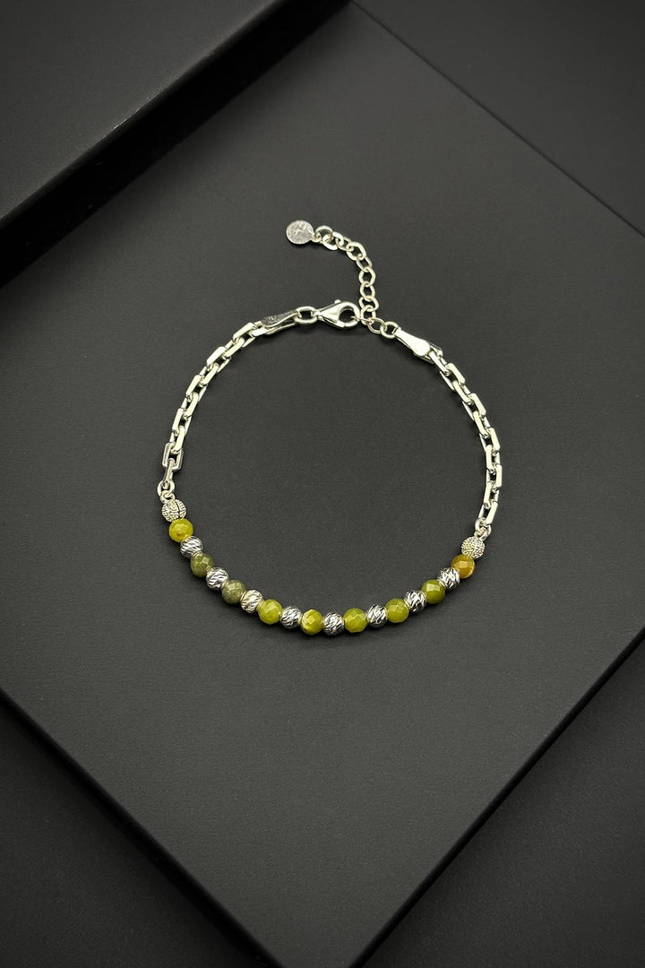 NVM FRNCH 925 Sterling Silver and Jade Natural Stone Green Color Men's Bracelet FRJ11990-2090-Y - Lerma