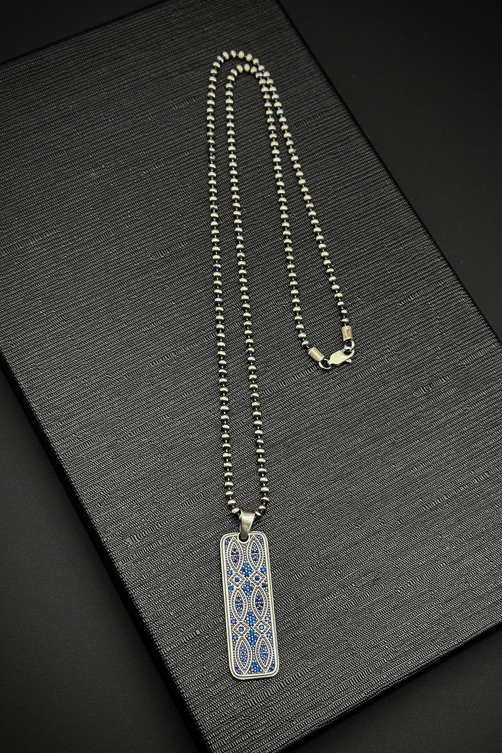 NVM FRNCH 925 Sterling Silver Navy Blue Men's Necklace with Zircon Stone FRJ30762-862-L - Ramos Arizpe