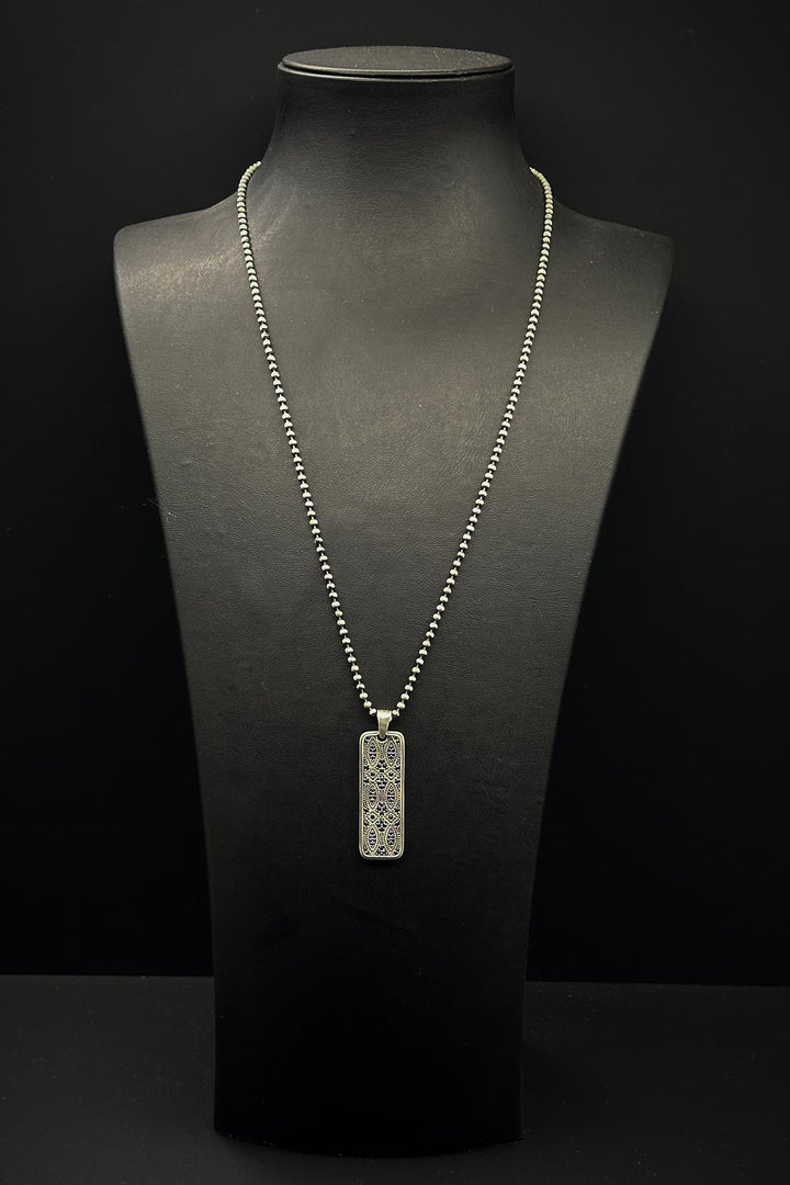 NVM FRNCH 925 Sterling Silver Navy Blue Men's Necklace with Zircon Stone FRJ30762-862-L - Ramos Arizpe
