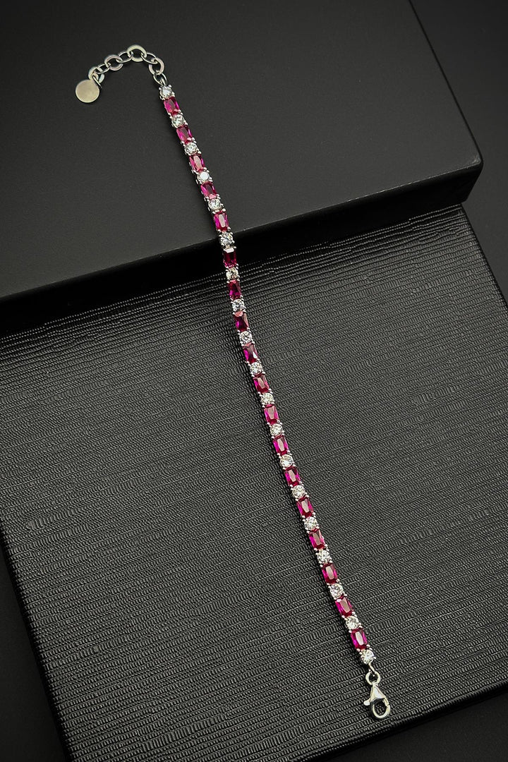 NVM FRNCH 925 Sterling Silver Zircon Stone Pink-White Color Tennis Men's Bracelet FRJ12157-3157-PA - San Andrés Cholula