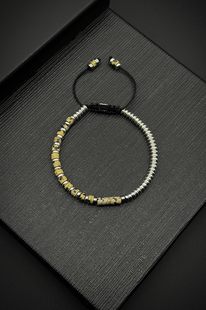 NVM FRNCH Dalmatian Jasper and Hematite Natural Stone Beige Color Men's Bracelet FRJ12048-3048-B - Rivoli