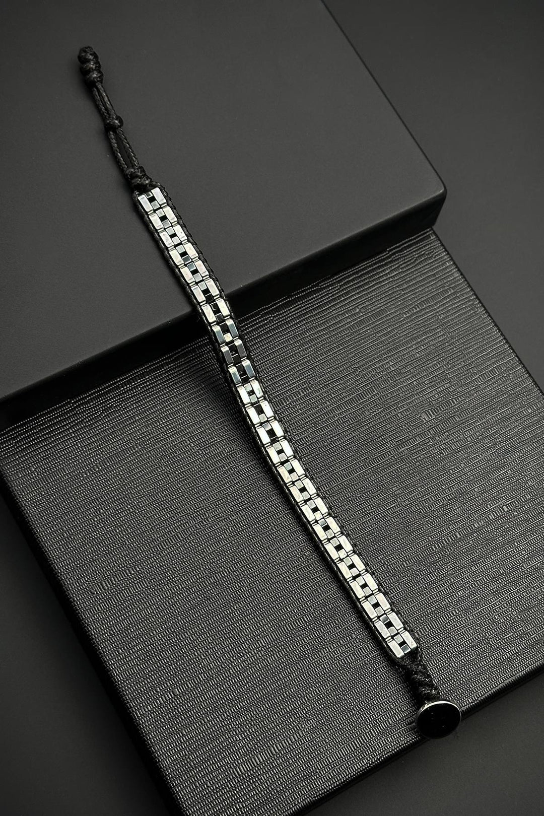 NVM FRNCH Hematite Natural Stone Detailed Leather Silver Color Men's Bracelet FRJ12448-3448-A - Chula Vista