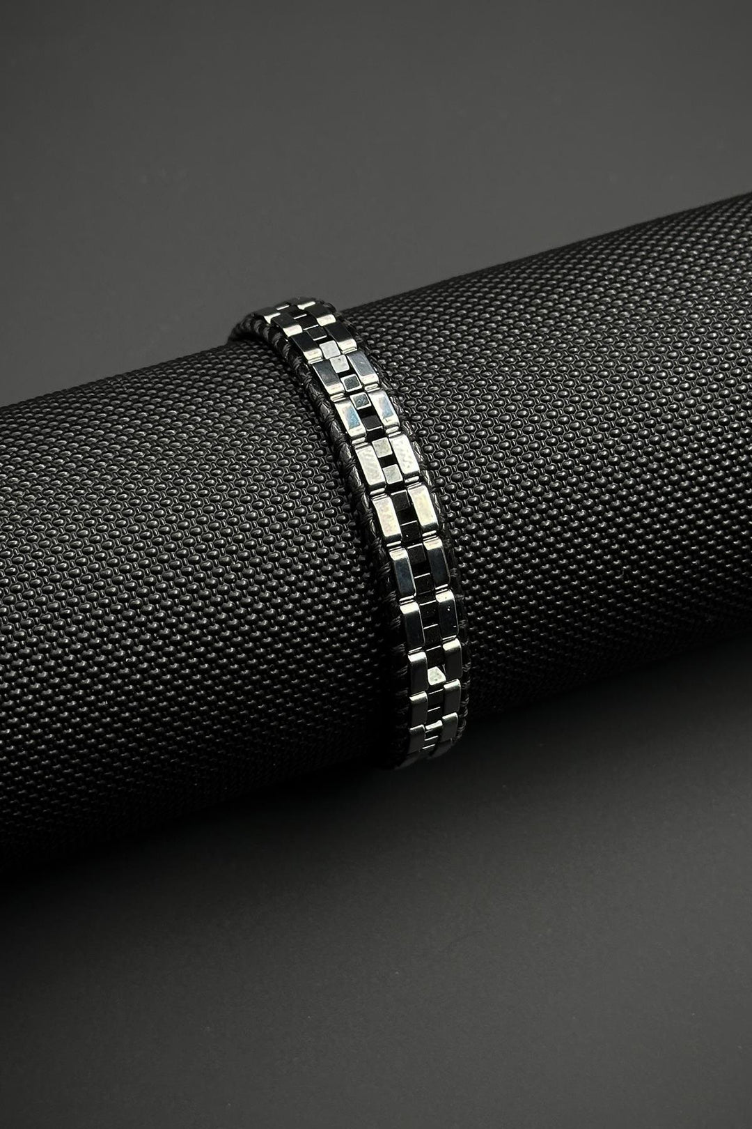 NVM FRNCH Hematite Natural Stone Detailed Leather Silver Color Men's Bracelet FRJ12448-3448-A - Chula Vista