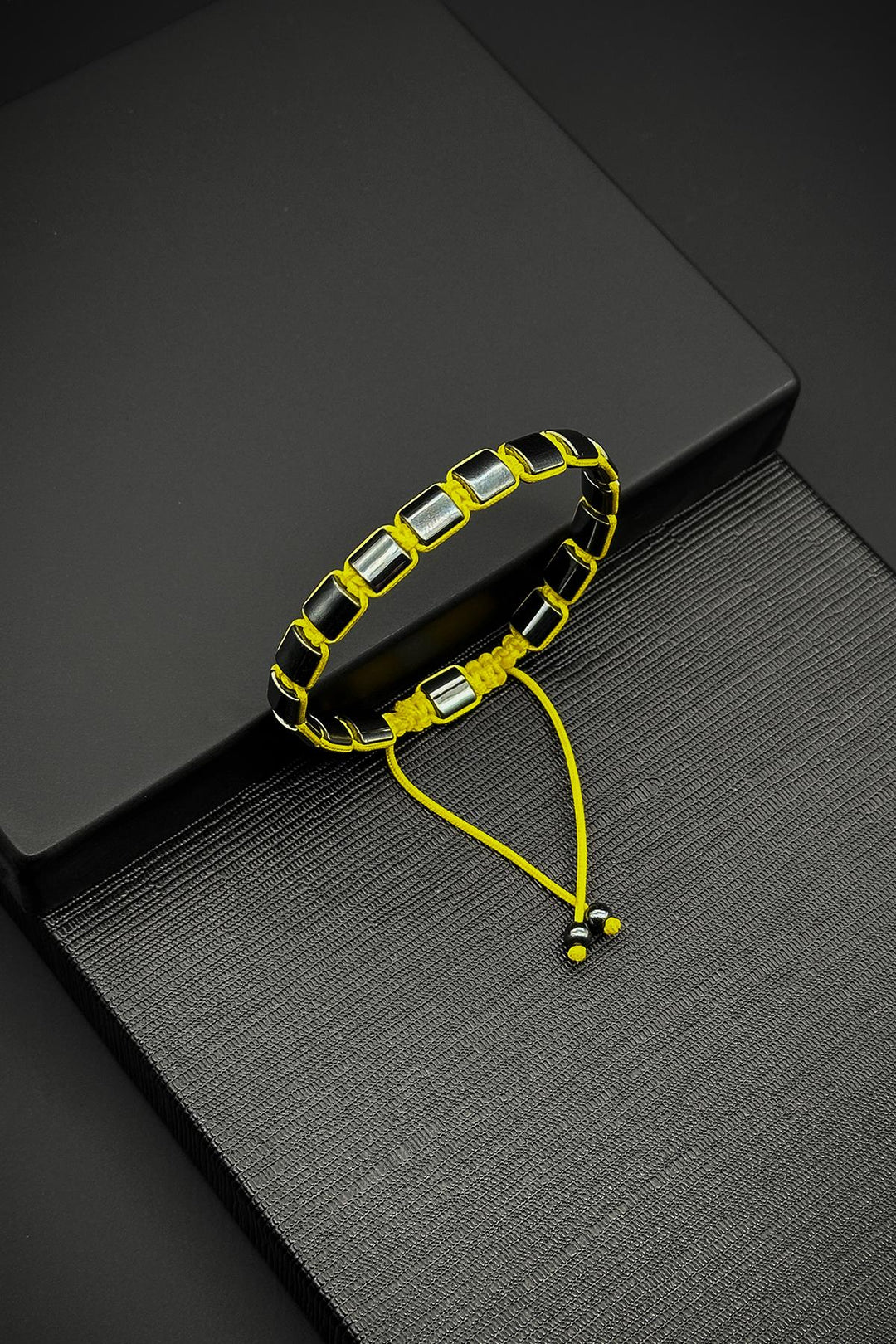 NVM FRNCH Hematite Natural Stone Yellow Color Adjustable Macrame Men's Bracelet FRJ12063-3063-S2 - Petatlán
