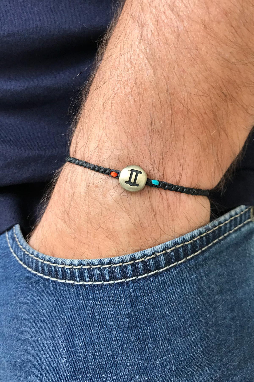 NVM FRENCH Gemini Horoscope Silver Color Hand Knitted Black Thread Men's Bracelet FRJ20116-216-B - Wiener Neustadt