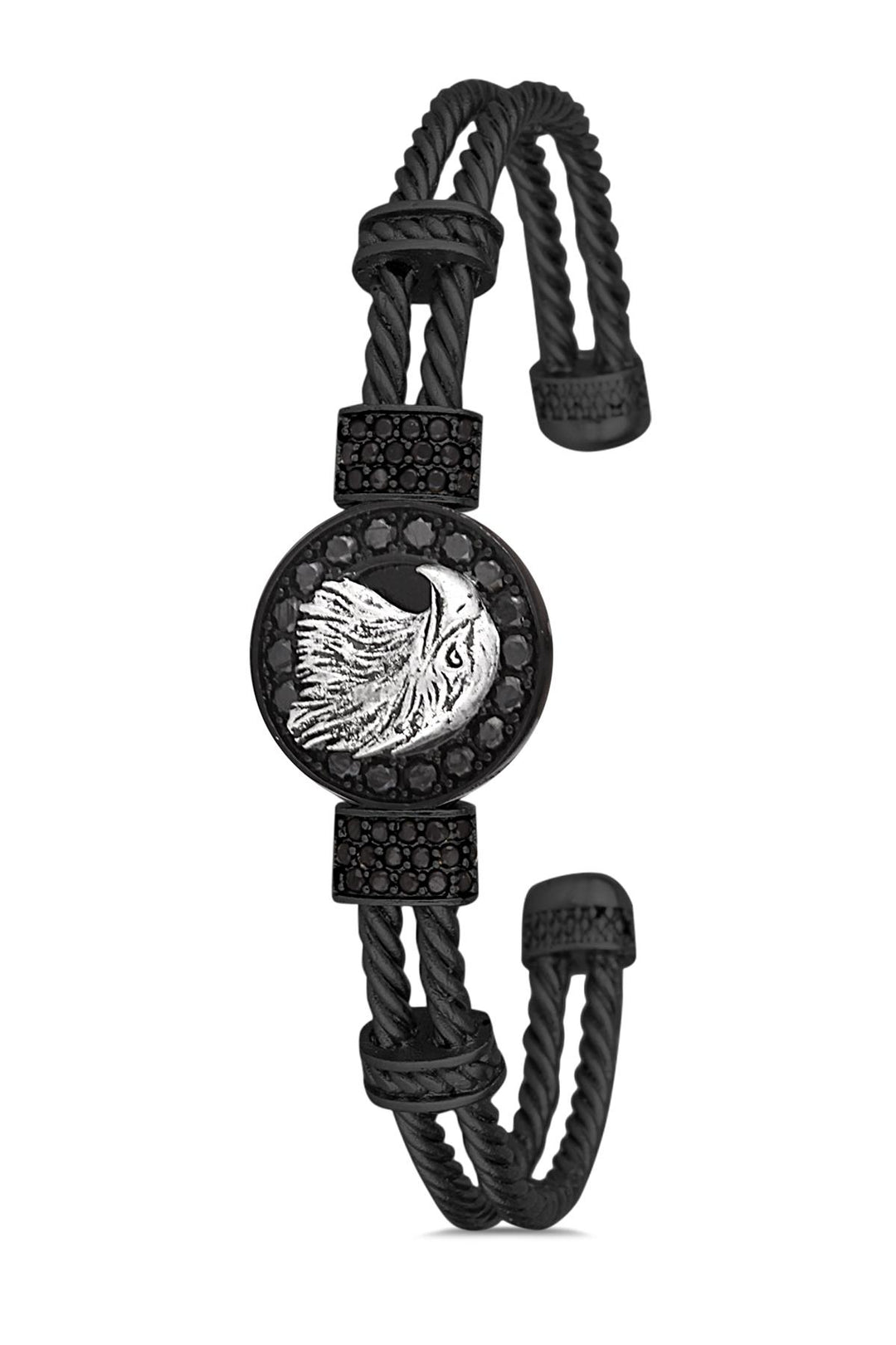 NVM FRNCH Eagle Figure Zircon Stone Matte Black Color Handmade Adjustable Cuff Men's Bracelet FRJ11234334-B2A2 - Hastings