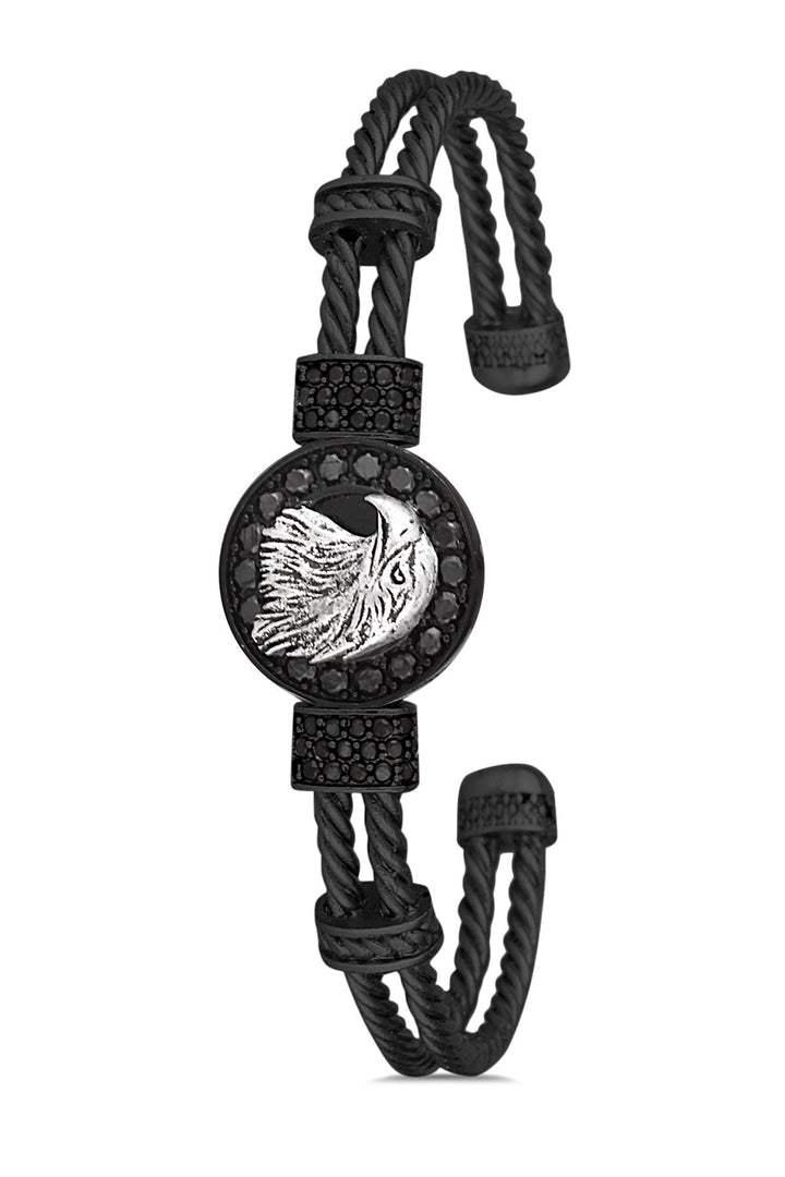 NVM FRNCH Eagle Figure Zircon Stone Matte Black Color Handmade Adjustable Cuff Men's Bracelet FRJ11234334-B2A2 - Hastings