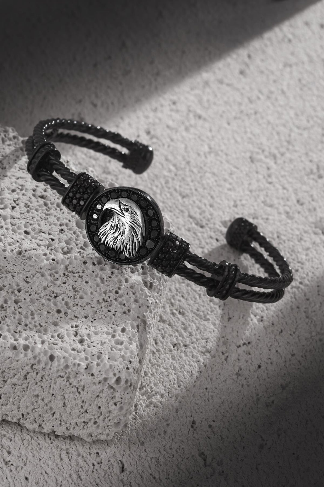 NVM FRNCH Eagle Figure Zircon Stone Matte Black Color Handmade Adjustable Cuff Men's Bracelet FRJ11234334-B2A2 - Hastings