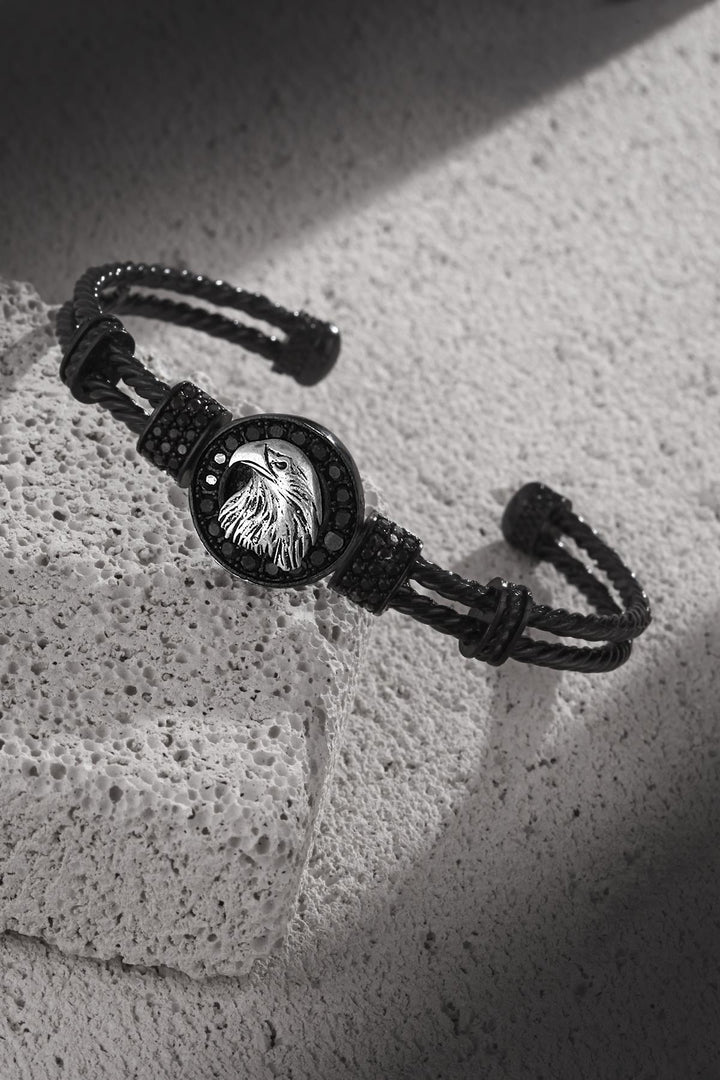 NVM FRNCH Eagle Figure Zircon Stone Matte Black Color Handmade Adjustable Cuff Men's Bracelet FRJ11234334-B2A2 - Hastings