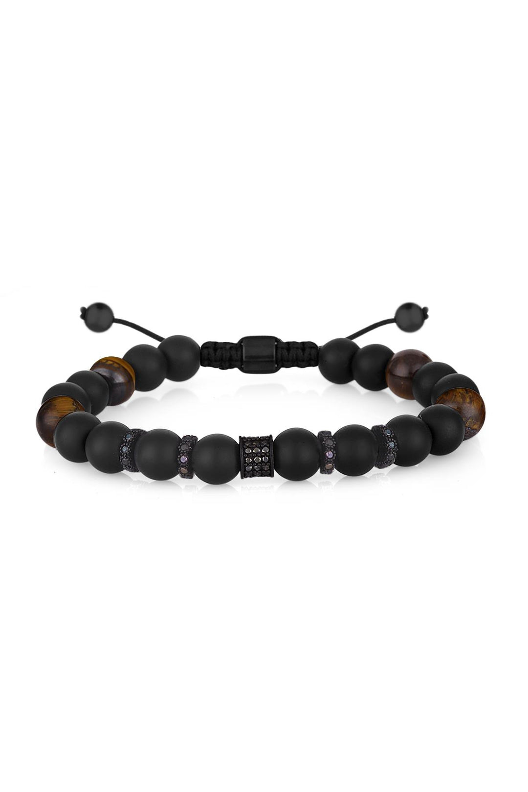 NVM FRNCH Mat Black Natural Stone Tiger Eye Detailed Men Adjustable Handmade Bracelet FRJ11243343-B2 - Gap