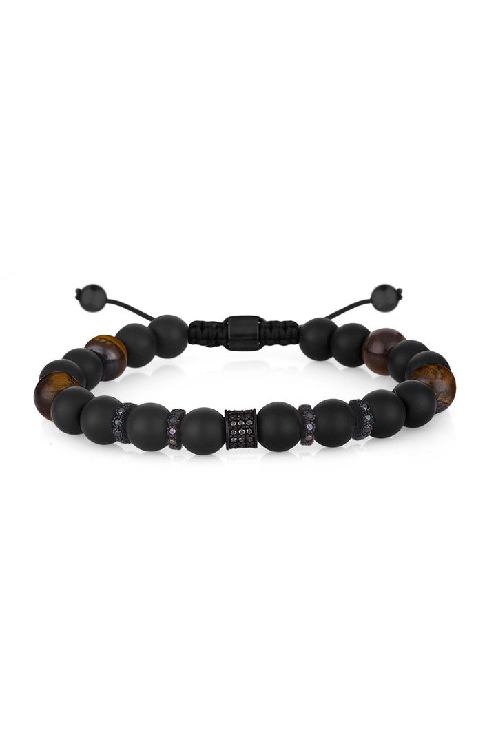 NVM FRNCH Mat Black Natural Stone Tiger Eye Detailed Men Adjustable Handmade Bracelet FRJ11243343-B2 - Gap