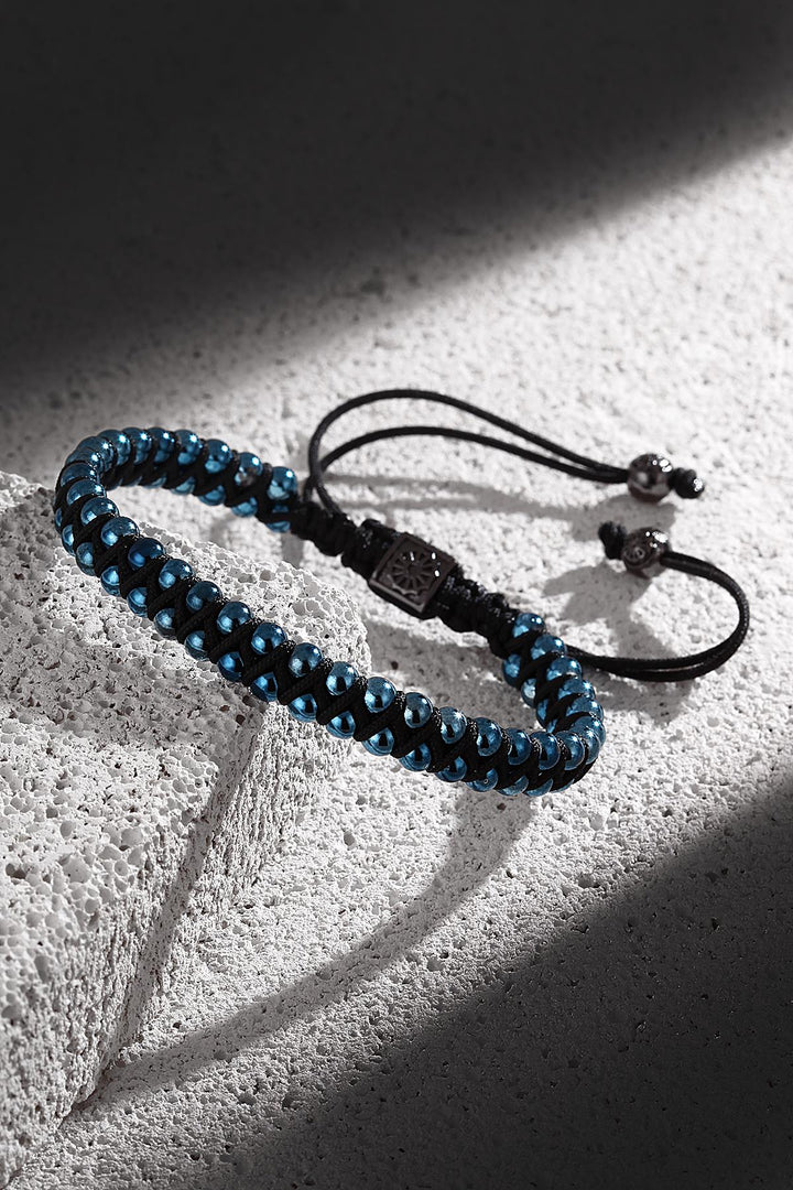 NVM FRNCH Blue Color Natural Stone Adjustable Men's Macrame Bracelet FRJ11166266-T - Toowoomba