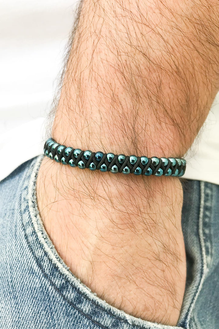 NVM FRNCH Blue Color Natural Stone Adjustable Men's Macrame Bracelet FRJ11166266-T - Toowoomba