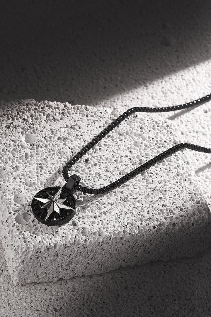 NVM FRNCH Compass Figured Zircon Stone Matte Black-Silver Color Men's Necklace FRJ30415-515-B2A - Jackson