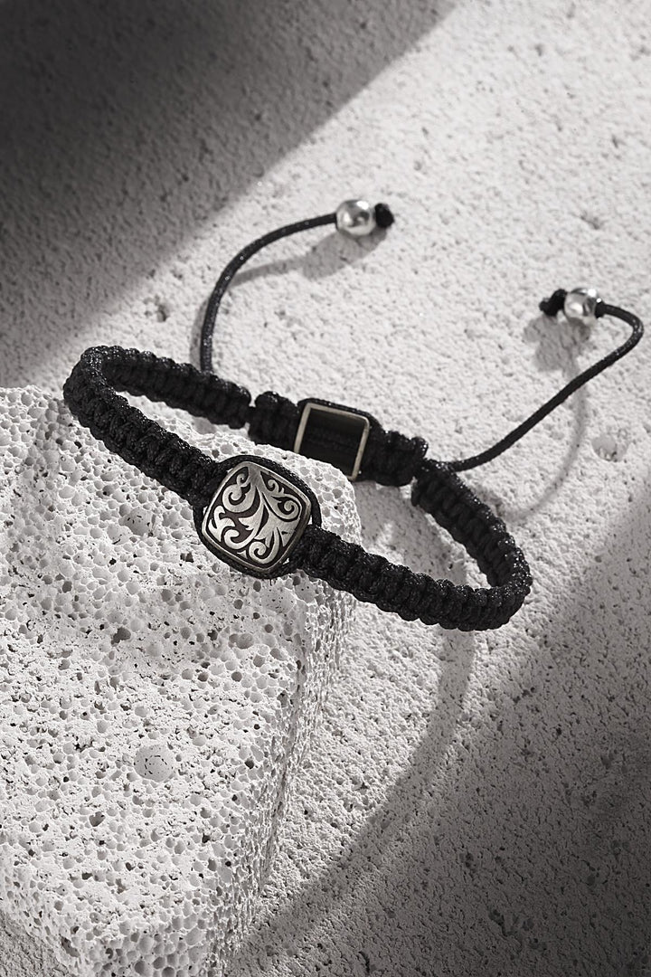 NVM FRNCH Shawl Pattern Model Black Color String Handmade Adjustable Men's Bracelet FRJ11244344-S - Piteşti