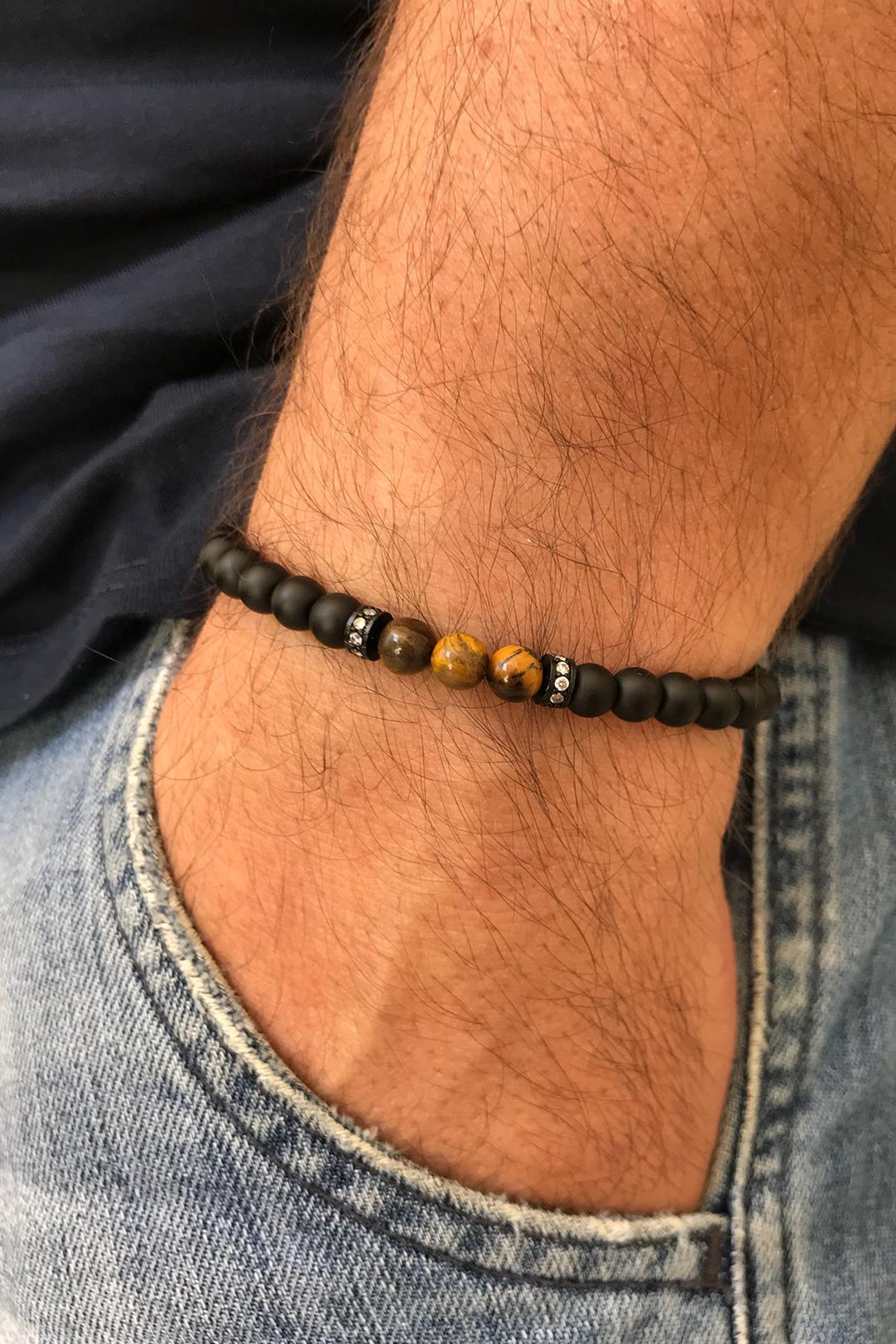 NVM FRNCH Natural Stone Double Color Adjustable Handmade Men's Bracelet FRJ11235335-B2 - Gravesend