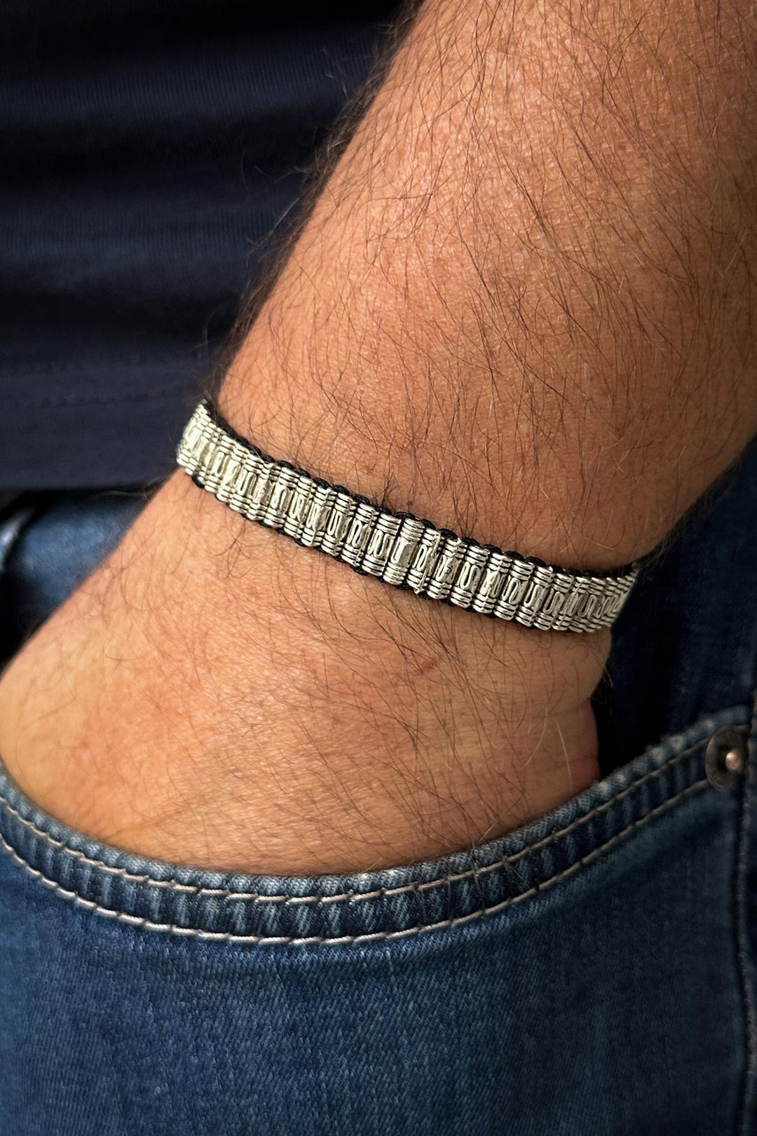 NVM FRNCH Tibetan Model Silver Color Men's Bracelet FRJ11984-2084-A - Lucca