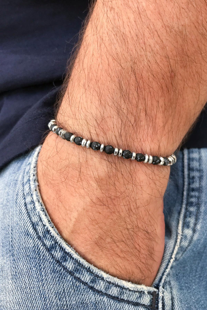 NVM FRNCH Varisit Natural Stone Black Color Adjustable Men's Bracelet FRJ11263363-S - Kallithéa