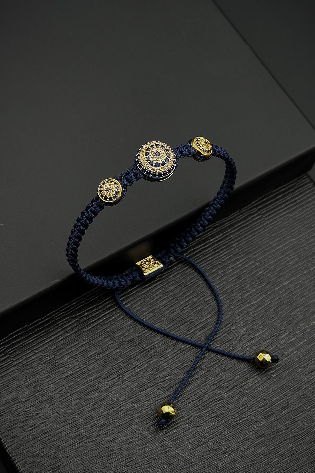 NVM FRNCH Zircon Fragmented Navy Color Adjustable Macrame Men's Bracelet FRJ12408-3408-LG - Rialto