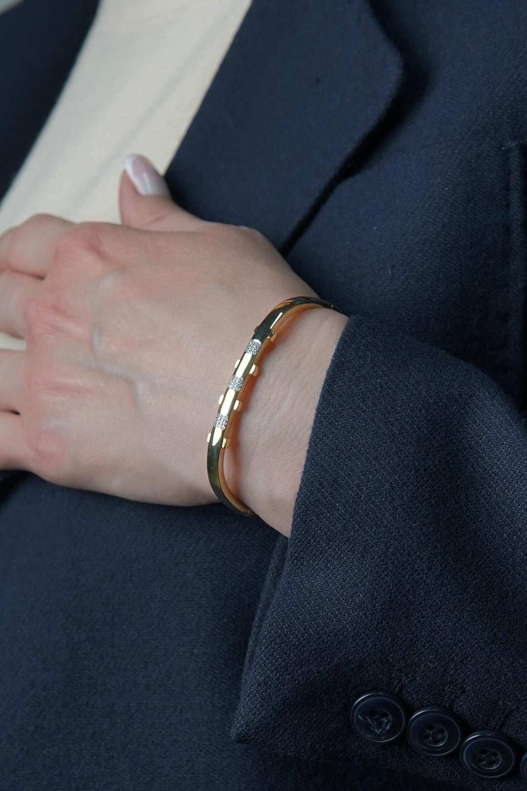 NVM FRNCH Gold Color Women's Cuff Bracelet with Zircon Stone FRJ12430-3430-G - Danville