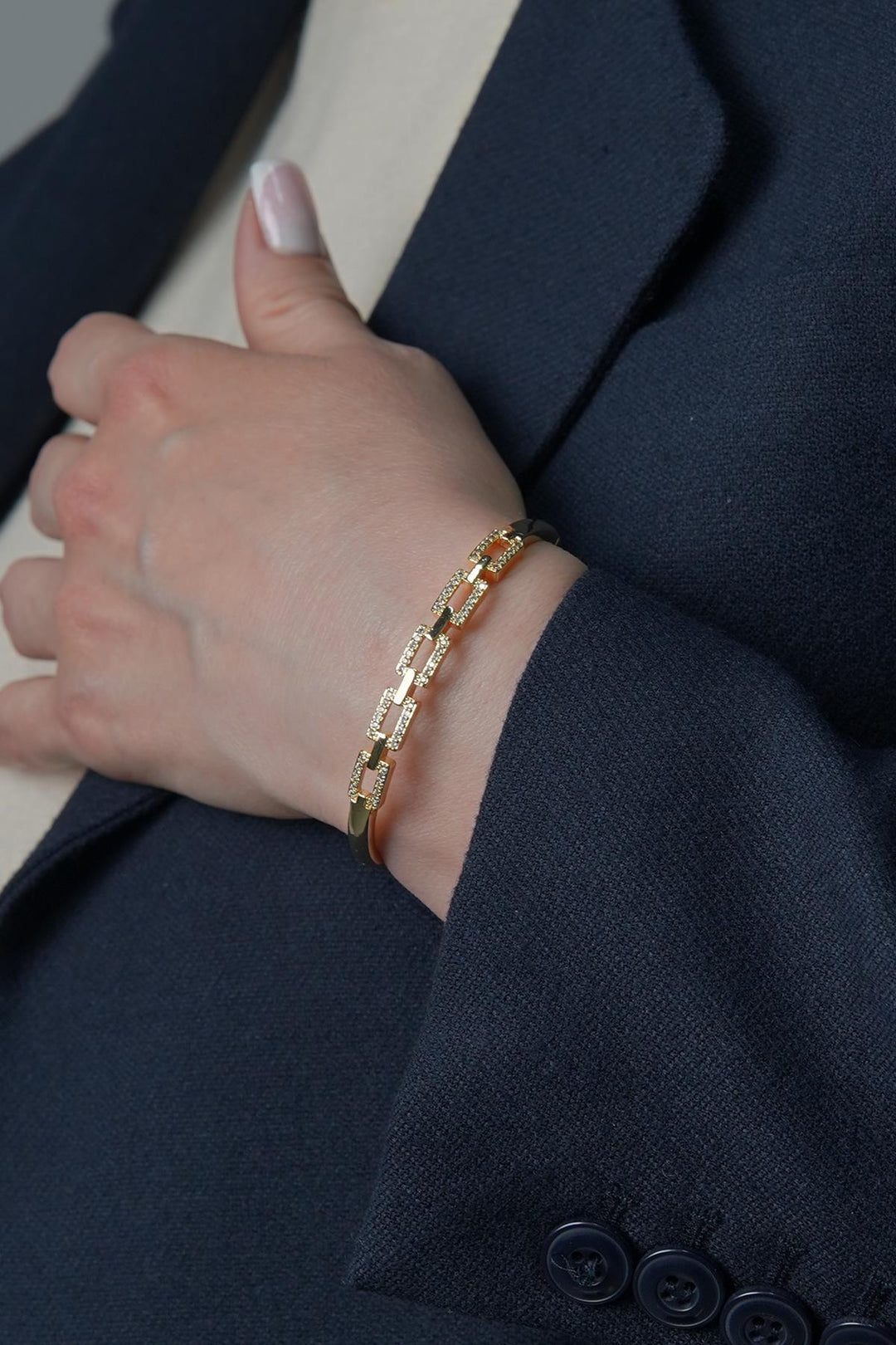 NVM FRNCH Gold Color Women's Cuff Bracelet with Zircon Stone FRJ12436-3436-G - Citrus Heights