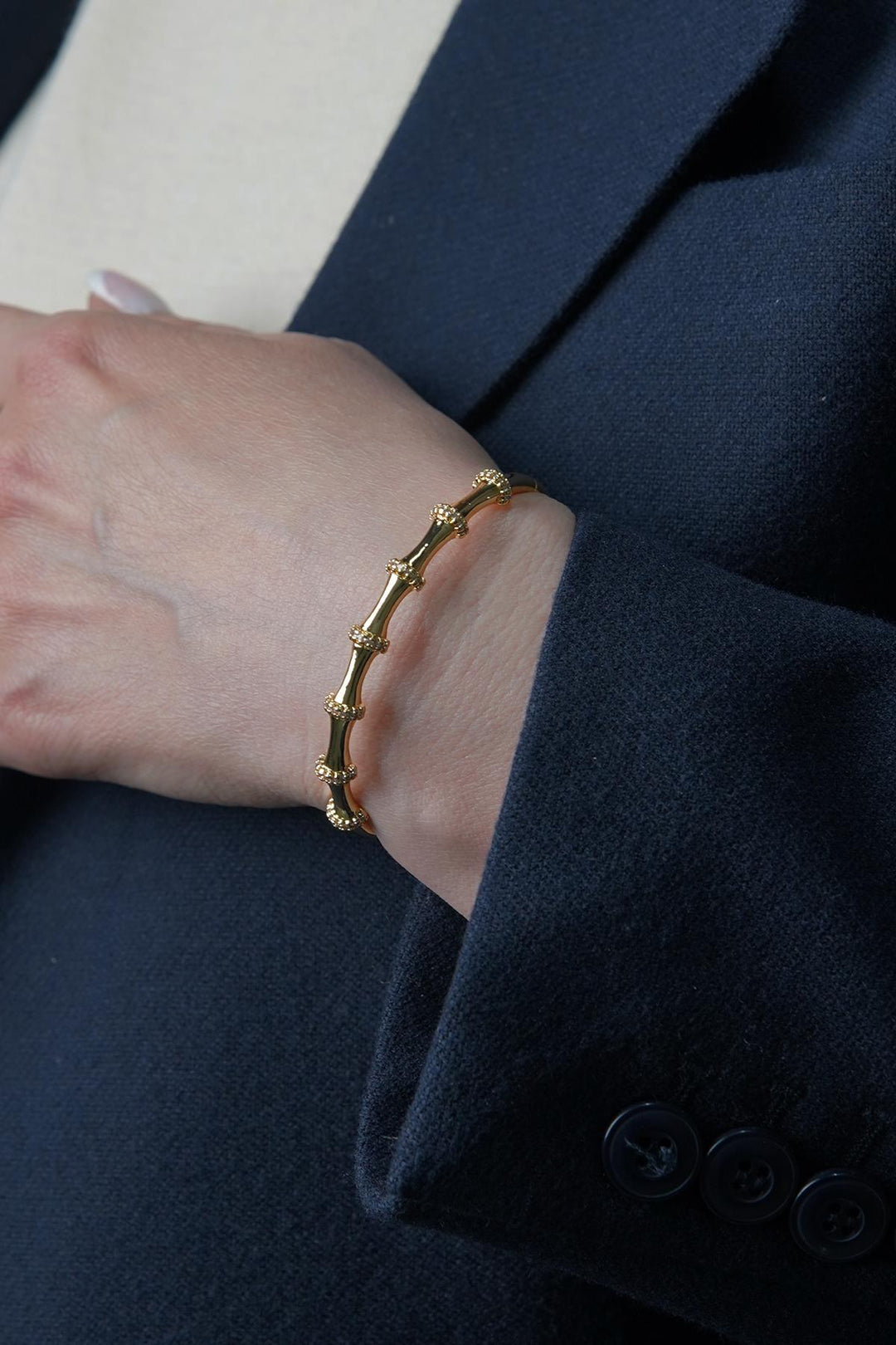 NVM FRNCH Gold Color Women's Cuff Bracelet with Zircon Stone FRJ12437-3437-G - Lauderhill