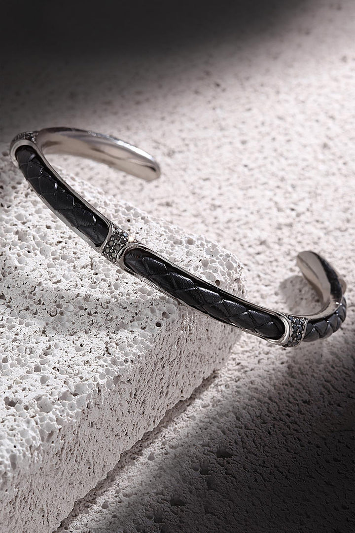 NVM FRNCH Men's Cuff Bracelet with Zircon Stone and Genuine Leather Detail Handmade FRJ11165265-BB - Barcellona-Pozzo di Gotto