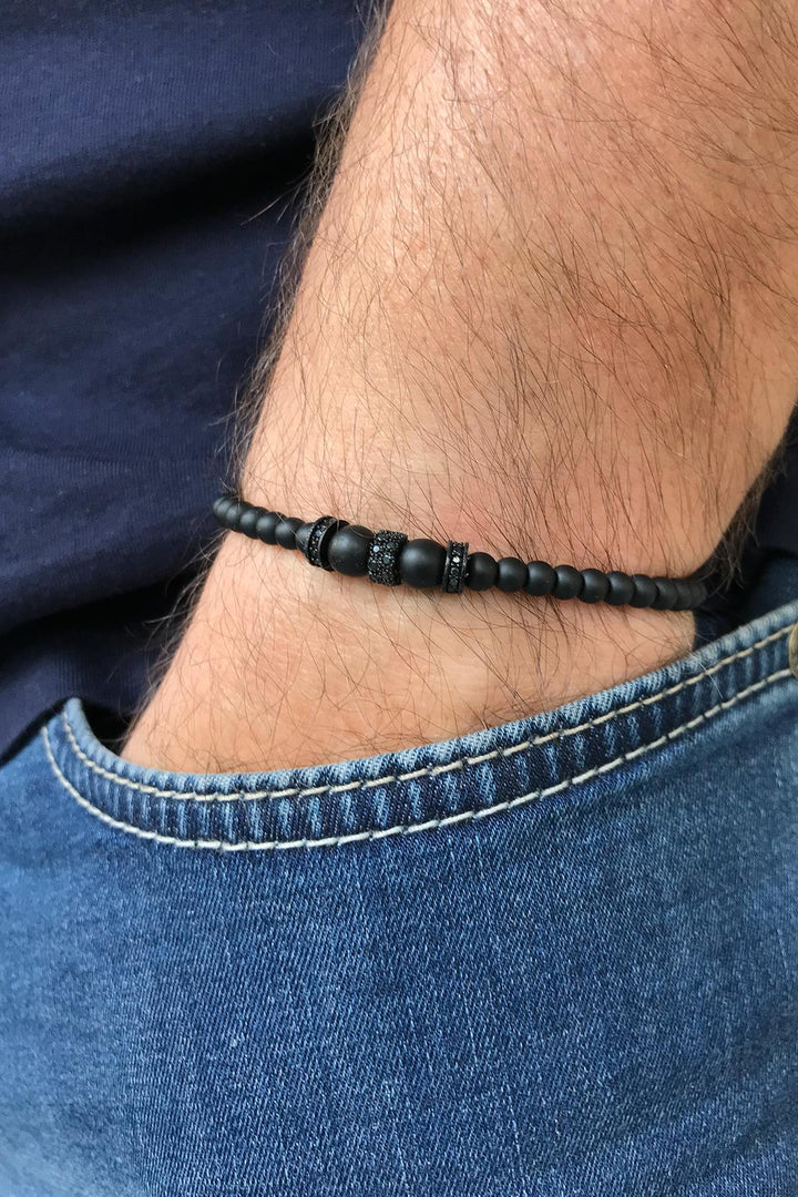 NVM FRNCH Black Matte Men's Macrame Bracelet with Zircon Stone FRJ11217317-B2 - Zaporizhzhia