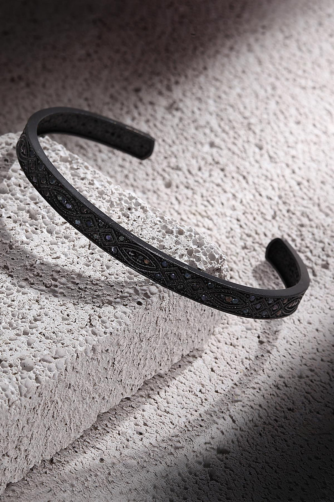 NVM FRNCH Black Color Men's Cuff Bracelet with Shawl Pattern and Zircon Stone FRJ11139239-B - Poinciana