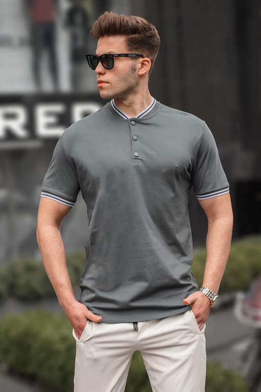 MDX Smoke Gray Plain Polo Neck Men's T-Shirt - Klinë