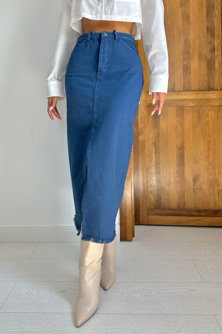 ELS Gabardine Dyed Fringed Skirt - Blue - Iowa City