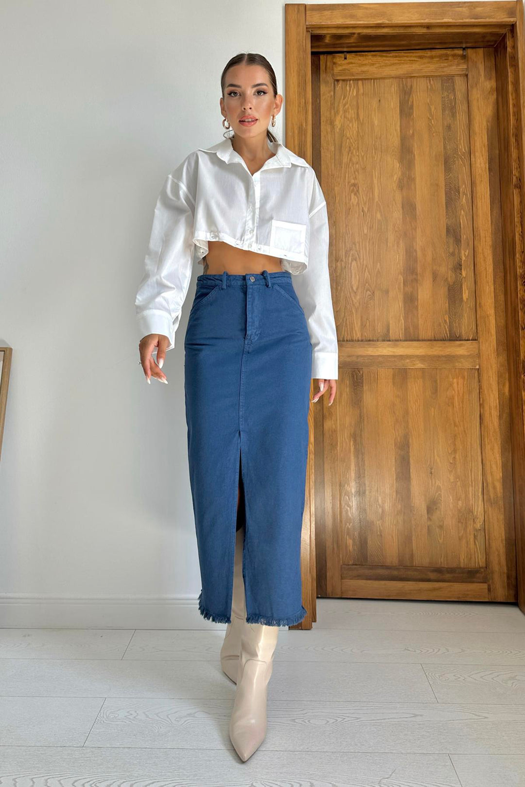 ELS Gabardine Dyed Fringed Skirt - Blue - Iowa City