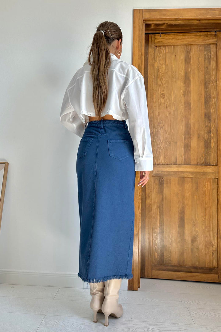 ELS Gabardine Dyed Fringed Skirt - Blue - Iowa City