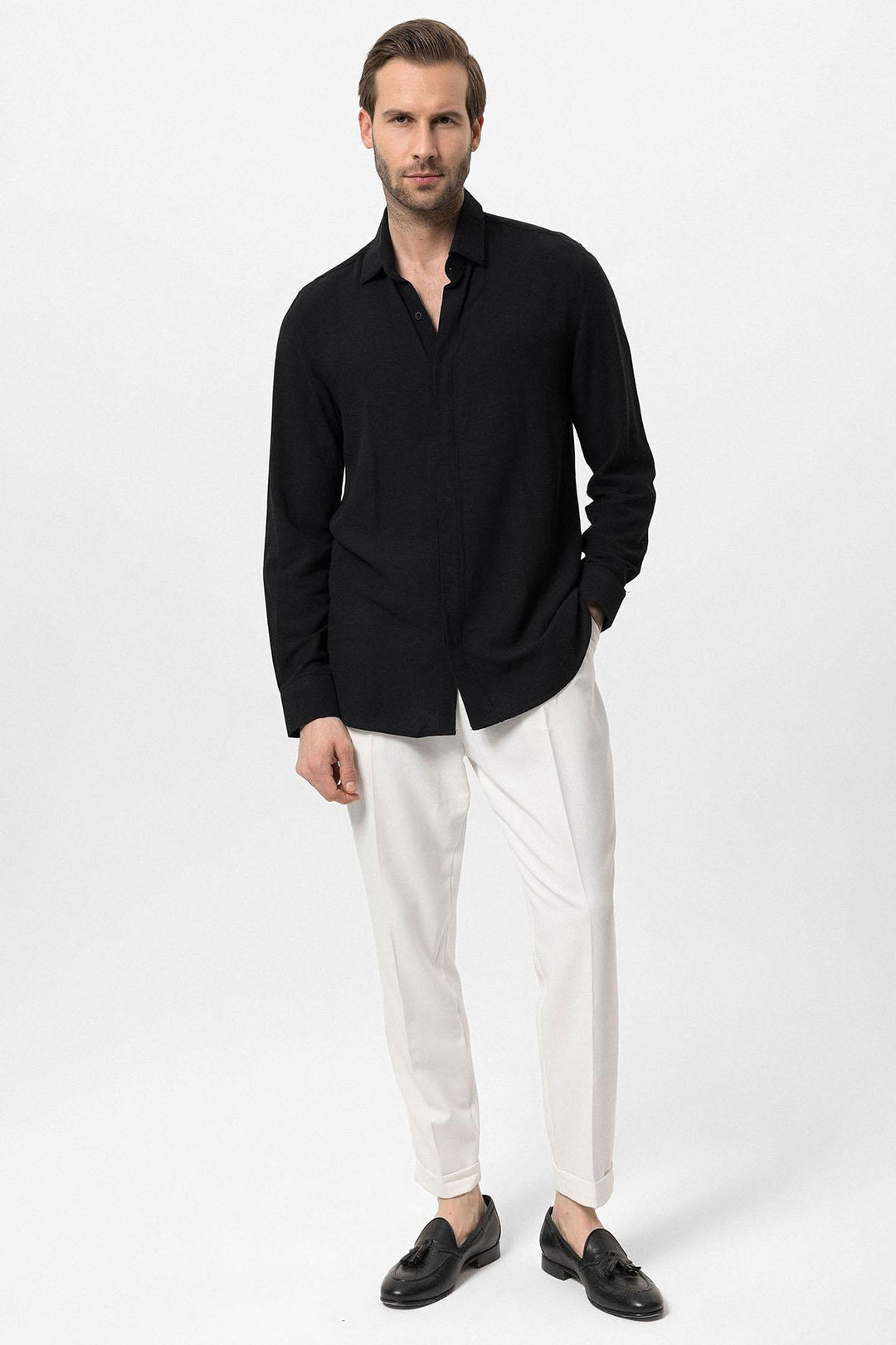 ANT Hidden Button Linen Blend Men's Shirt - Minot