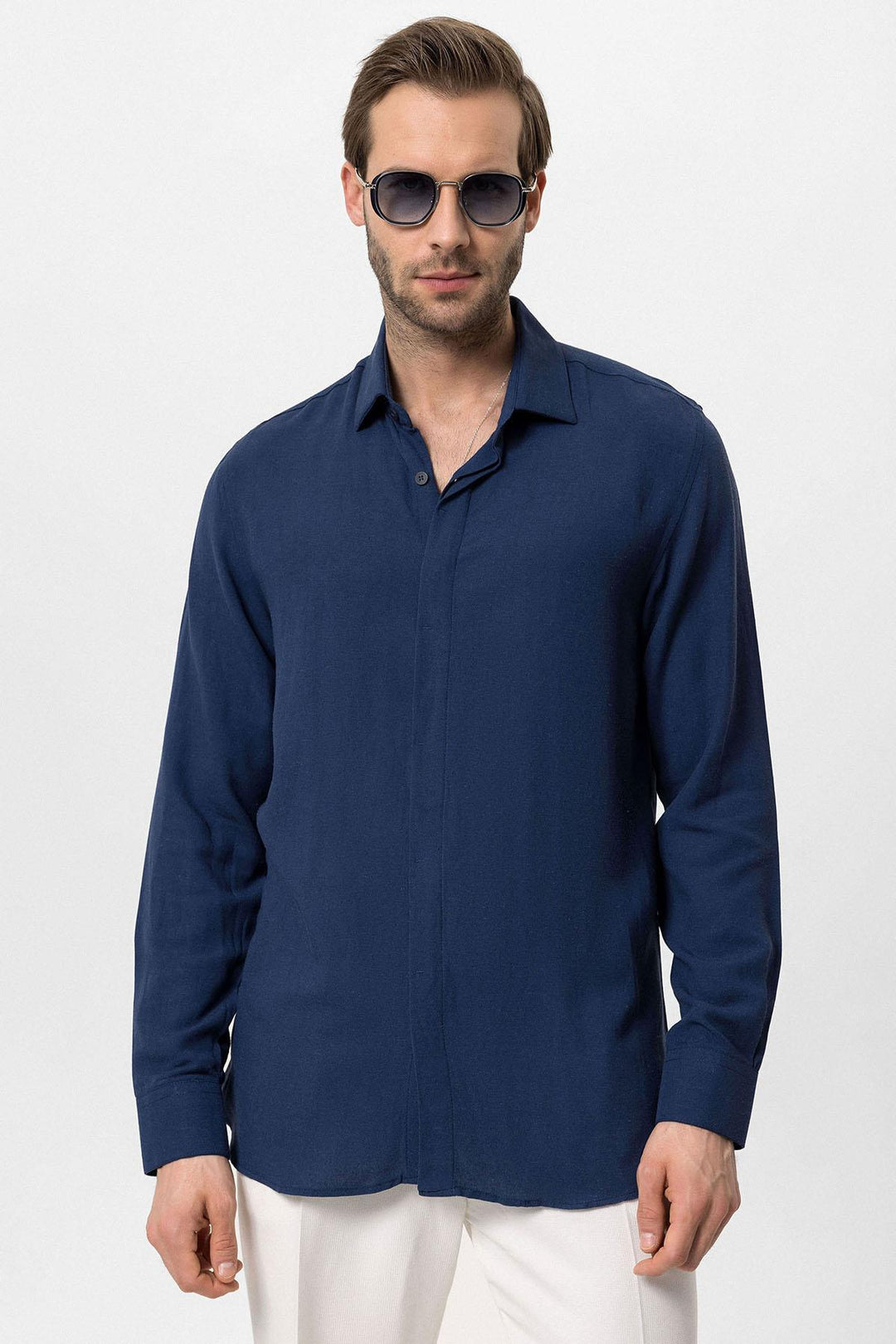 ANT Hidden Button Linen Blend Men's Shirt - Canberra