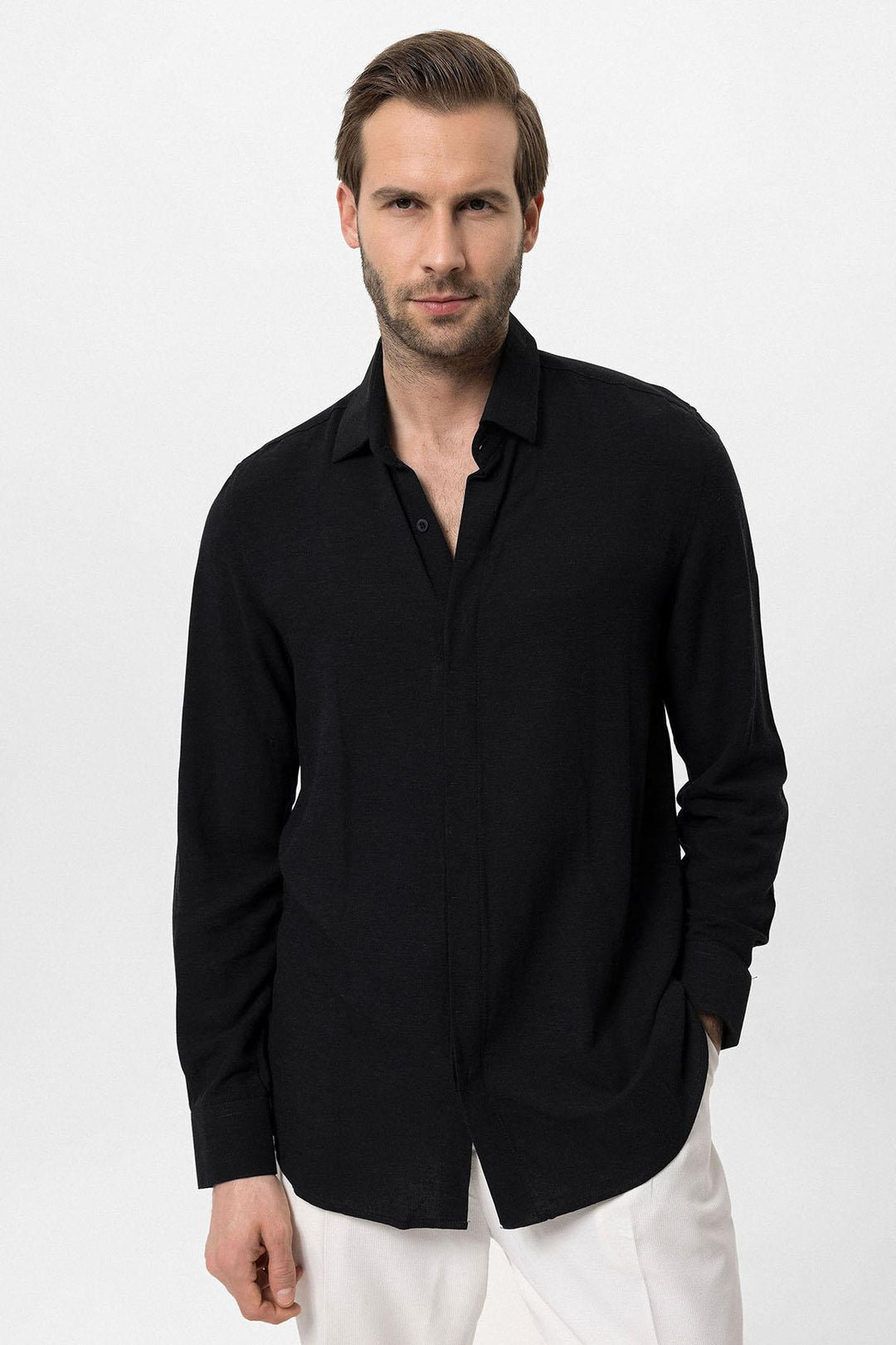 ANT Hidden Button Linen Blend Men's Shirt - Minot
