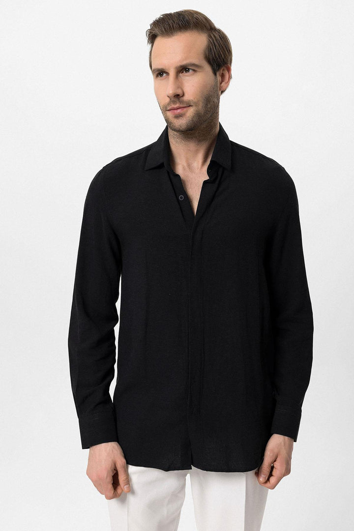 ANT Hidden Button Linen Blend Men's Shirt - Minot