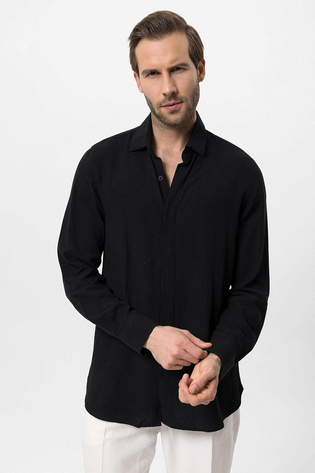 ANT Hidden Button Linen Blend Men's Shirt - Minot