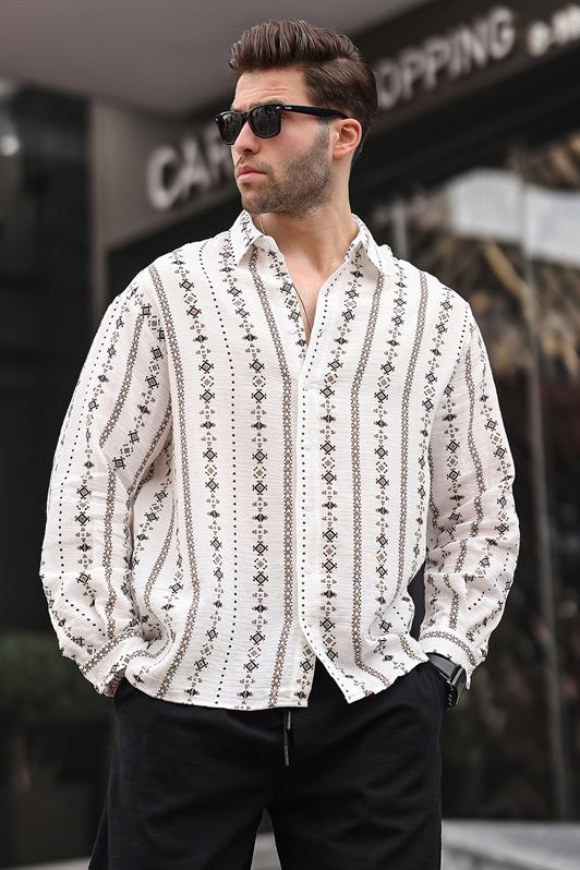 MDX Brown Patterned Long Sleeve Men's Shirt 6734 - Don Benito