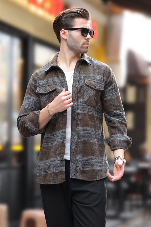 MDX Brown Patterned Men's Polar Shirt with Chest Pocket 6754 - Velsen-Zuid